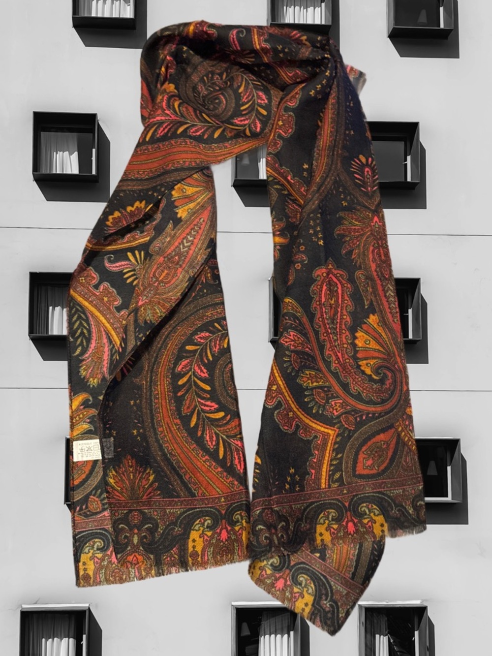 Vintage Paisley Black Scarf with Autumn Hues NWOTS